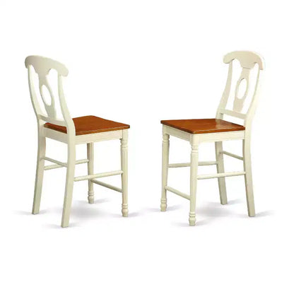 HomeStock Ensemble de salle à manger 5 pièces en bois massif, table ronde à plateau laiteux et cerisier avec 4 chaises
