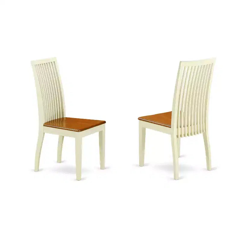 Table à manger HomeStock 7 pièces avec plateau en bois massif finition cerisier et crème, et 6 chaises