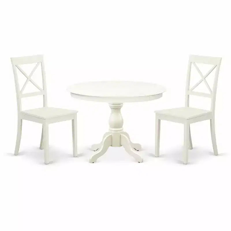 3-Piece Linen White Finish Solid Wood Top - Dining Room Set - Seats 4