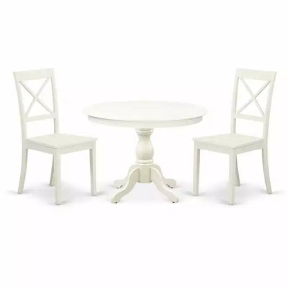3-Piece Linen White Finish Solid Wood Top - Dining Room Set - Seats 4