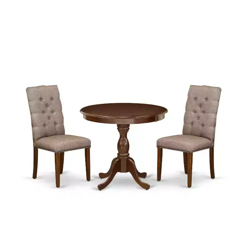 3-Piece Mahogany Finish Solid Wood Top Button Tufted Upholstered Dining Room Set (Seats-4)