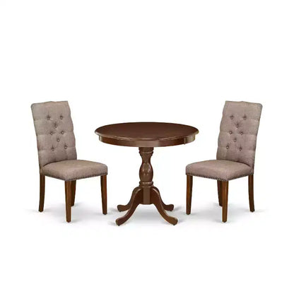 3-Piece Mahogany Finish Solid Wood Top Button Tufted Upholstered Dining Room Set (Seats-4)