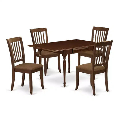 HomeStock 5-Pc Mahogany Finish Solid Wood Top - Dining Room Set with Dropleaf - Seats 4