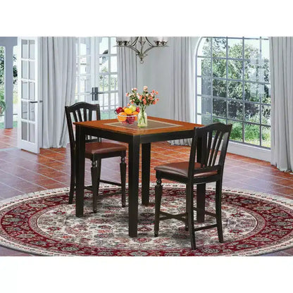 Ensemble de salle à manger hauteur comptoir – Table et chaises 3 pièces – Ensemble de cuisine/bar moderne – 36x36 pouces – Noir et cerisier
