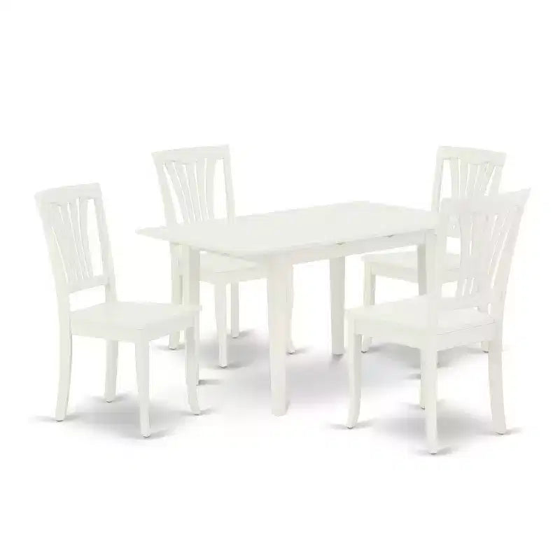 HomeStock 5-Pc Rectangular Linen White Finish Solid Wood Top-Dining Room Set with Butterfly Leaf-Seats 4