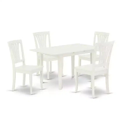 HomeStock 5-Pc Rectangular Linen White Finish Solid Wood Top-Dining Room Set with Butterfly Leaf-Seats 4