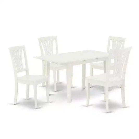 HomeStock 5-Pc Rectangular Linen White Finish Solid Wood Top-Dining Room Set with Butterfly Leaf-Seats 4
