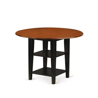 Ensemble de salle à manger 3 pièces HomeStock, dessus en bois massif rond, fini noir et cerisier
