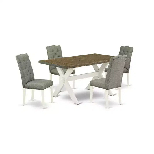 5-Piece Natural Oak Finish Solid Wood Top Dining table with 4 Chairs with