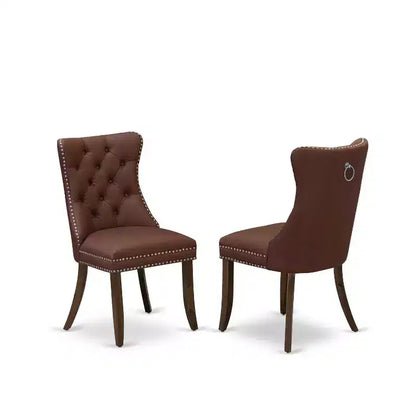 Ensemble de salle à manger 5 pièces - Table ronde avec abattants et 4 chaises - Finition noyer moderne