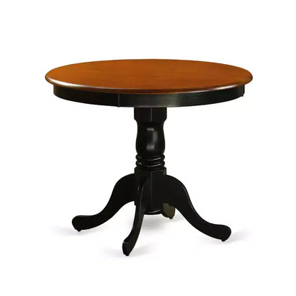 Table à manger ronde 5 pièces, plateau en bois massif finition noire avec 4 chaises