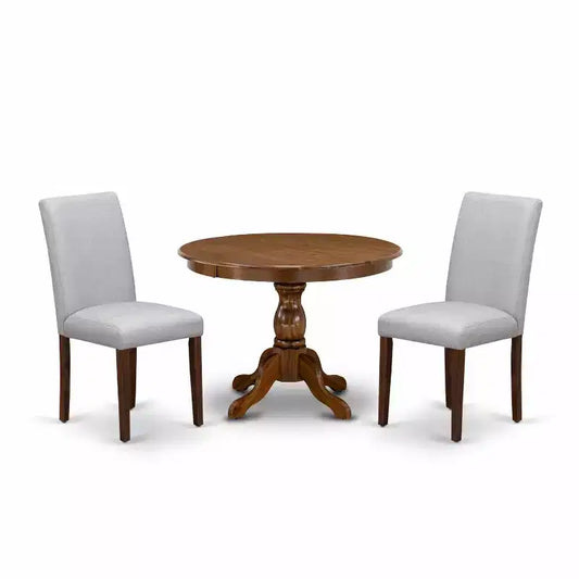 3-Piece Acacia Walnut Finish Solid Wood Top - Round Upholstered Dining Room Set (Seats-4)