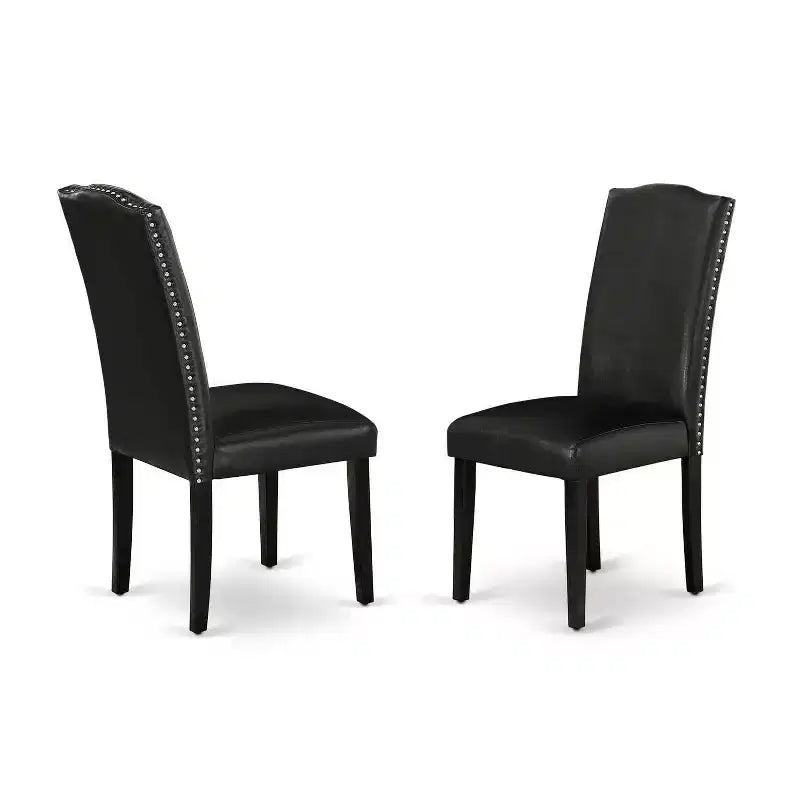 Ensemble de salle à manger HomeStock 5 pièces avec table ronde noire en bois massif et 4 chaises de salle à manger Parsons en similicuir noir, 4 places