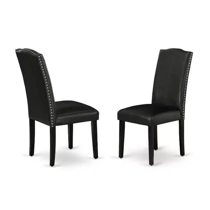 Ensemble de salle à manger HomeStock 5 pièces avec table ronde noire en bois massif et 4 chaises de salle à manger Parsons en similicuir noir, 4 places