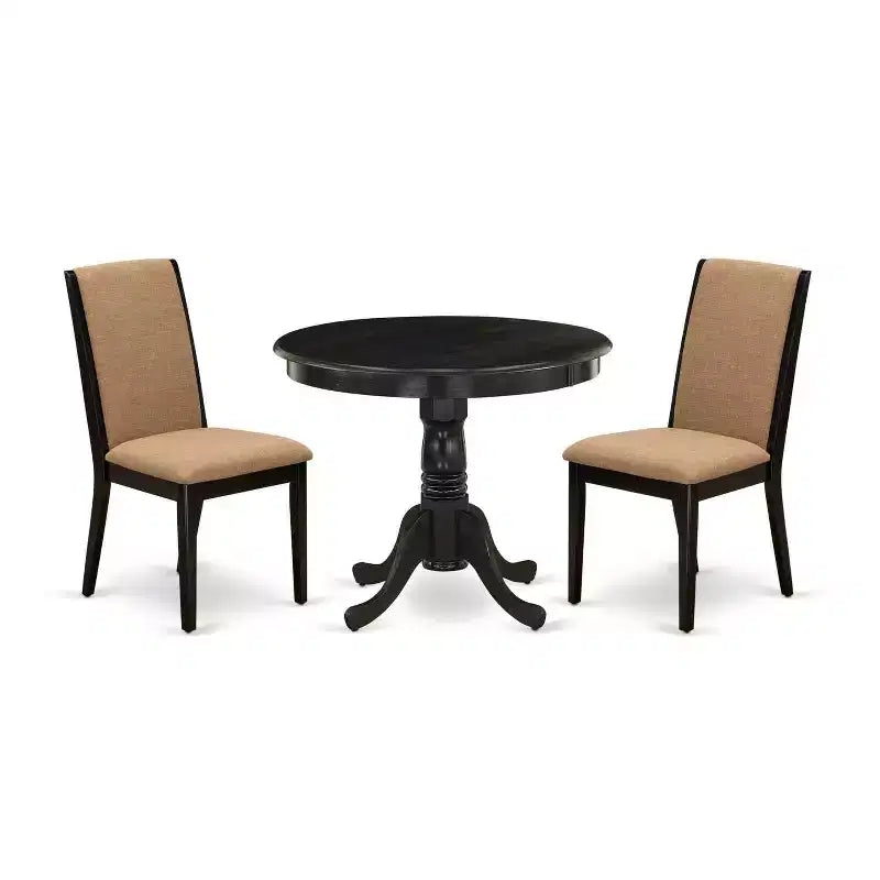 3-Piece Wirebrushed Black Solid Wood Top - Dining Room Set - Seats 4