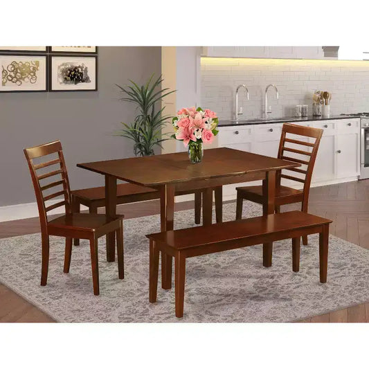 Salle à manger asiatique - Ensemble table et chaises 5 pièces - Table rectangulaire avec rallonge papillon - Design moderne