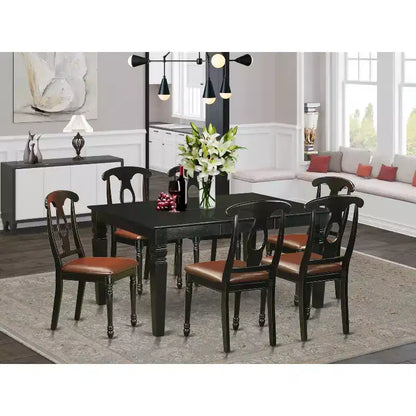 Table de salle à manger HomeStock 7 pièces rectangulaire au fini noir avec plateau en bois massif et 6 chaises