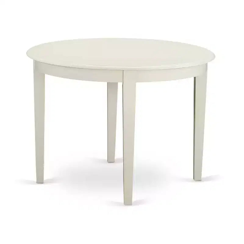 5-Piece Linen White Solid Wood Top - Round Upholstered Dining Room Set - Seats 4