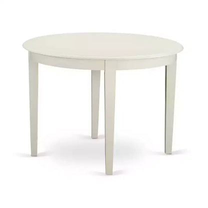 5-Piece Linen White Solid Wood Top - Round Upholstered Dining Room Set - Seats 4