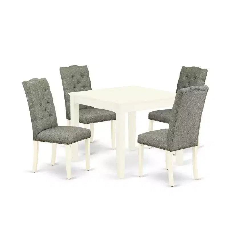 HomeStock 5-Pc Linen White Finish Solid Wood Top - Dining Room Set with High Back - Seats 4
