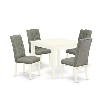 HomeStock 5-Pc Linen White Finish Solid Wood Top - Dining Room Set with High Back - Seats 4