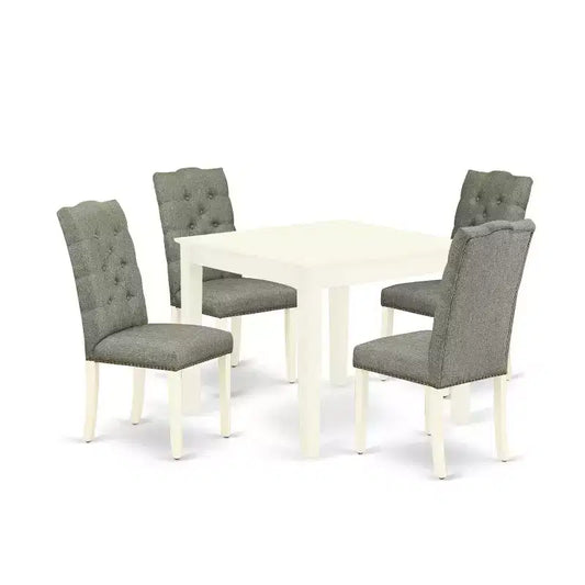 HomeStock 5-Pc Linen White Finish Solid Wood Top - Dining Room Set with High Back - Seats 4