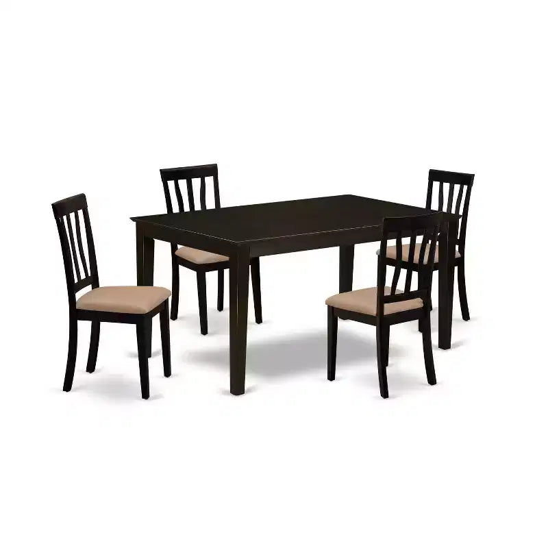 5-Piece Cappuccino Solid Wood Top - Dining Room Set - Seats 4