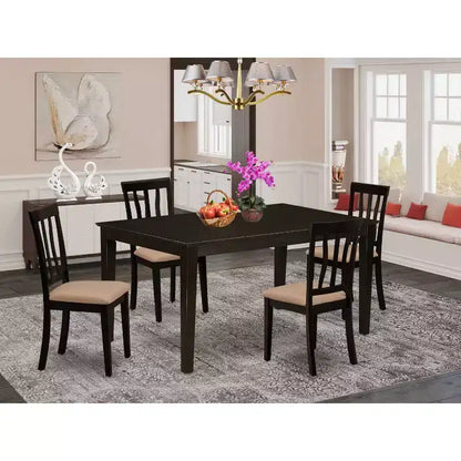 Ensemble de salle à manger 5 pièces en bois massif couleur cappuccino – Pour 4 personnes