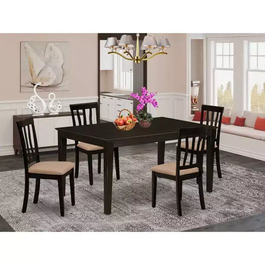 Ensemble de salle à manger 5 pièces en bois massif couleur cappuccino – Pour 4 personnes