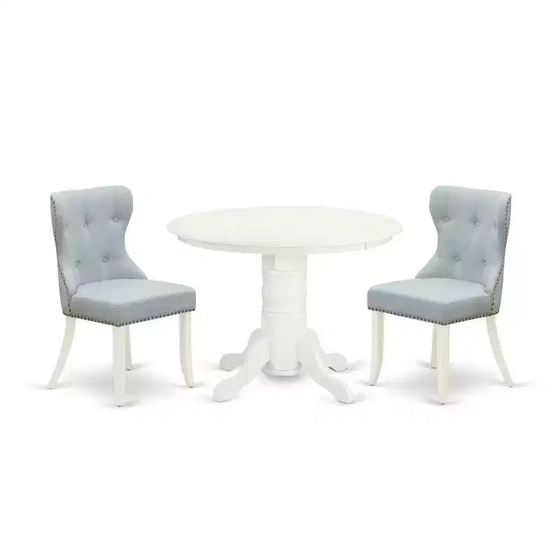 3-Piece Linen White Solid Wood Top-Dining Room Set-Seats 4