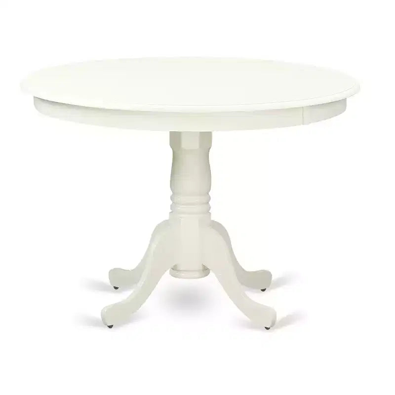 Round Dining Set - 5 Piece Kitchen Table with 4 Chairs - Linen White Finish