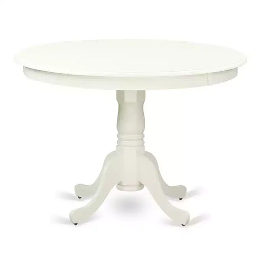 Round Dining Set - 5 Piece Kitchen Table with 4 Chairs - Linen White Finish