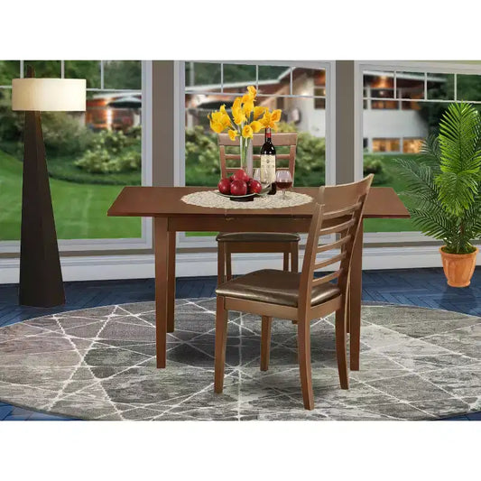 Ensemble de salle à manger City Chic – Table et chaises 3 pièces – Table rectangulaire avec rallonge – Finition acajou