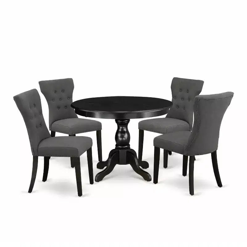 HomeStock 5-Piece Wire Brushed Black Finish Solid Wood Top Dining table with 4 Chairs