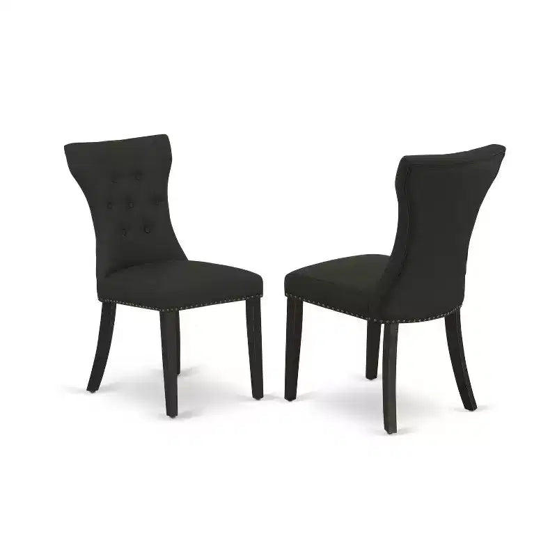 Ensemble de salle à manger HomeStock 5 pièces avec table ronde plateau en bois massif finition noire et 4 chaises rembourrées