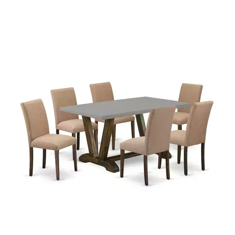 HomeStock 7-Pc Multi-Color Solid Wood Top-Rectangular Upholstered Dining Room Set with High Back-Seats 4