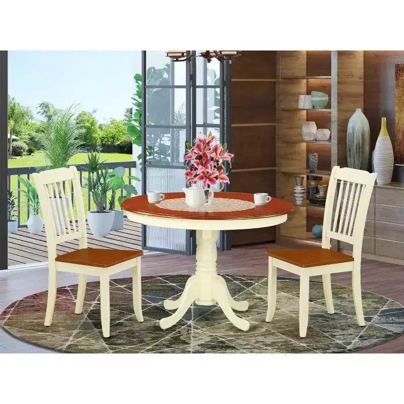 Ensemble de salle à manger rond 3 pièces Table de 107 cm et 2 chaises style toscan