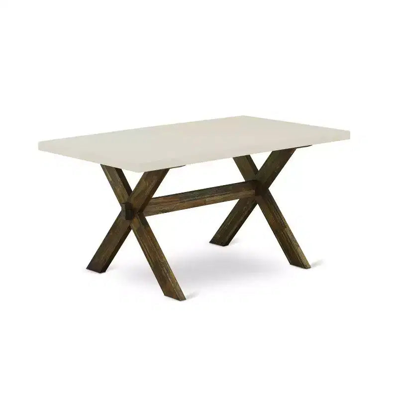 HomeStock Table à manger 6 pièces rectangulaire en bois massif finition jacobine vieillie avec 1 banc et 4 chaises