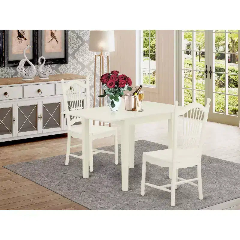 Ensemble de table à manger moderne 3 pièces – Table et chaises en bois blanc lin – Ensemble de dînette de cuisine