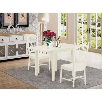 Ensemble de table à manger moderne 3 pièces – Table et chaises en bois blanc lin – Ensemble de dînette de cuisine