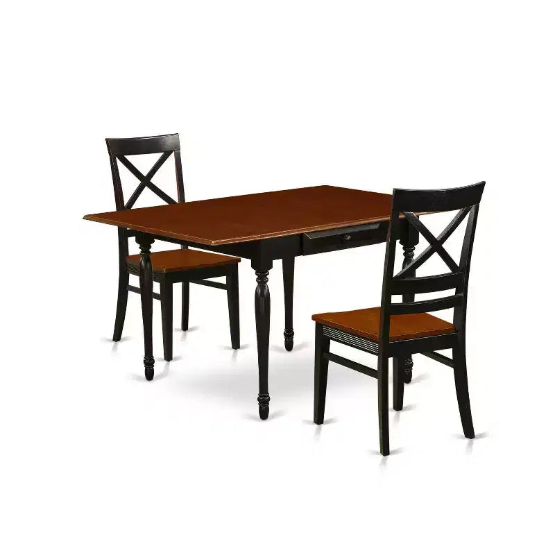 3-Piece Black and Cherry Finish Solid Wood Top Dining Table Set