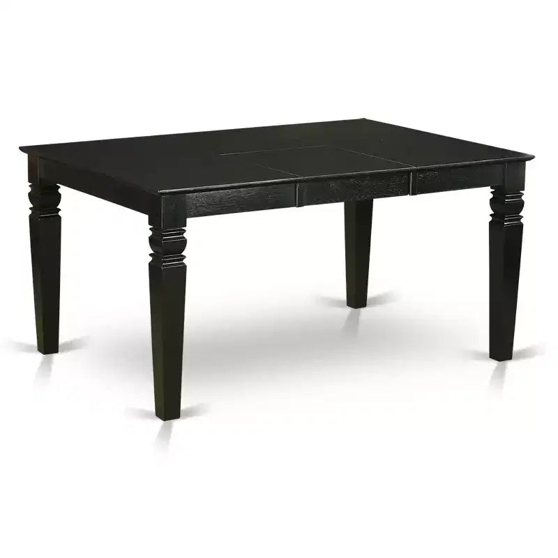 Modern Dining Set 7 Piece - Rectangle Table with Leaf & 6 Fabric Chairs - Black Finish