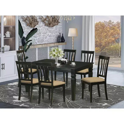 Ensemble de salle à manger moderne 7 pièces - Table rectangulaire avec rallonge et 6 chaises en tissu - Finition noire