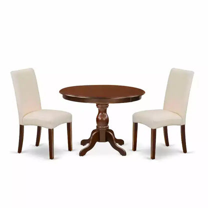 3-Piece Mahogany Finish Solid Wood Top - Round Dining Room Set with High Back - Seats 4