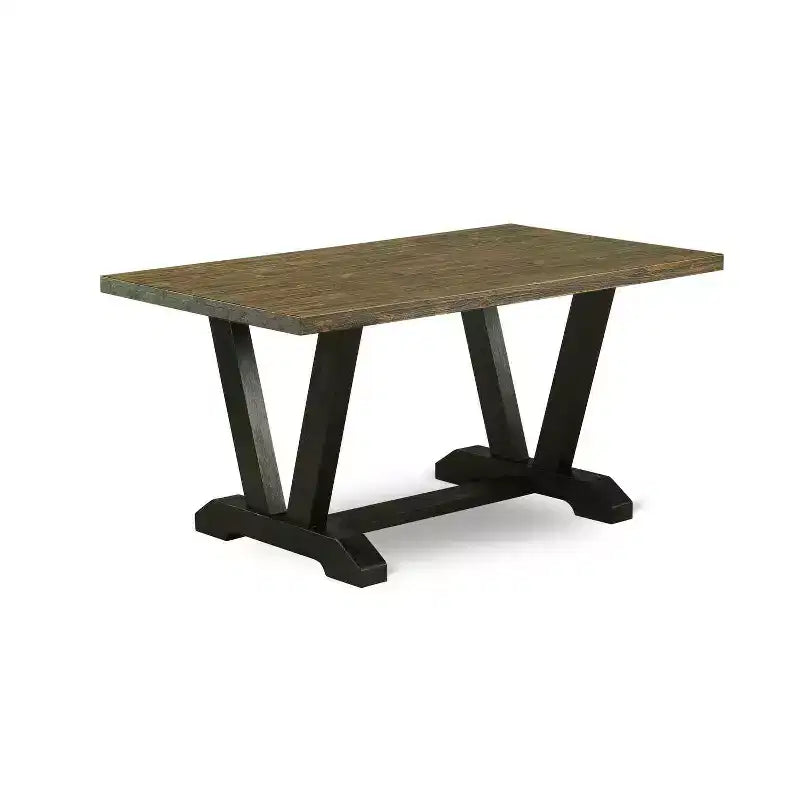 HomeStock Table de salle à manger rectangulaire 6 pièces en bois massif finition jacobéen vieilli avec 1 banc et 4 chaises