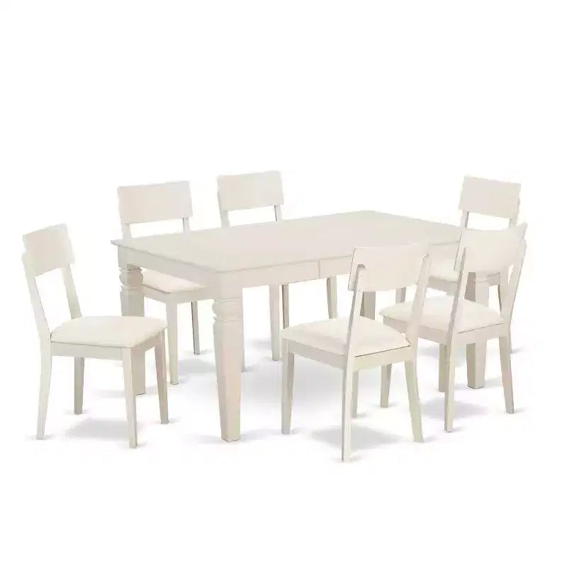HomeStock 7-Piece Linen White Finish Solid Wood Top Dining Table with 6 Chairs