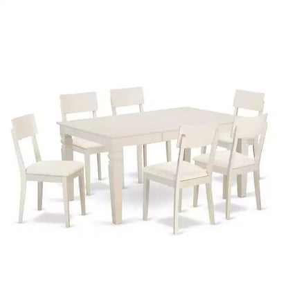 HomeStock 7-Piece Linen White Finish Solid Wood Top Dining Table with 6 Chairs