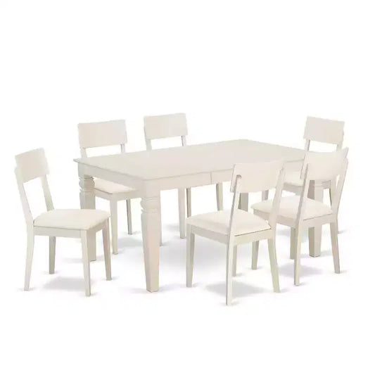 HomeStock 7-Piece Linen White Finish Solid Wood Top Dining Table with 6 Chairs