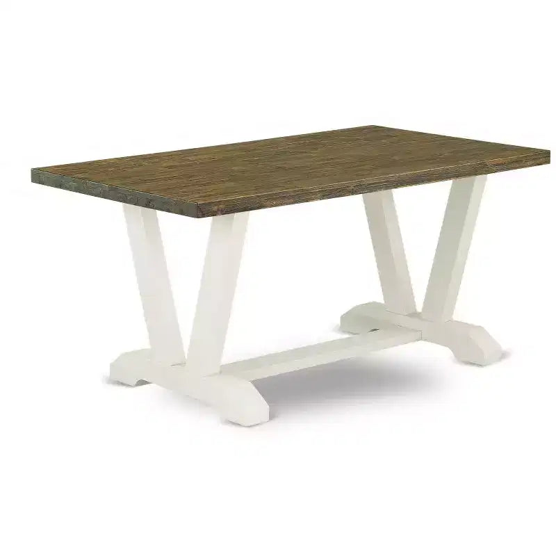 Table de salle à manger à plateau en bois massif finition jacobéenne vieillie, 5 pièces, avec 4 chaises Parson