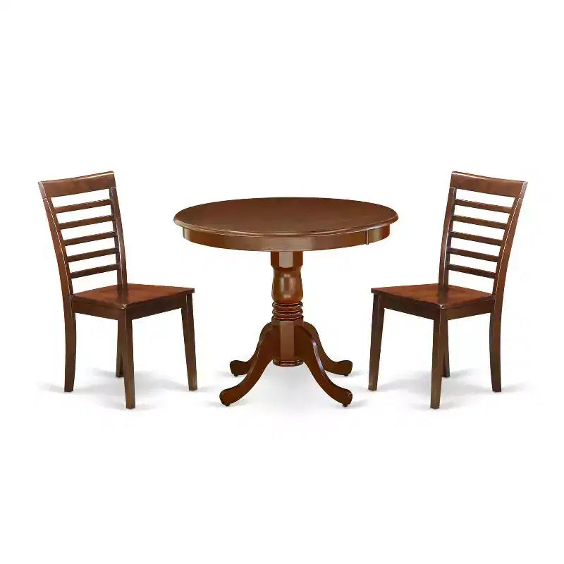 Family Dining Set 36 Inch Table with 2 Chairs - Wood Kitchen Table Set for 4